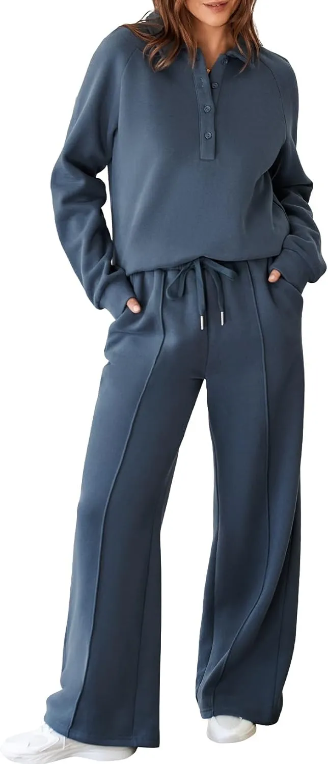 Aleumdr Women's 2 Piece Outfits Sweatsuit Oversized Sweatshirt Wide Leg Sweatpants Matching Lounge Set 2024