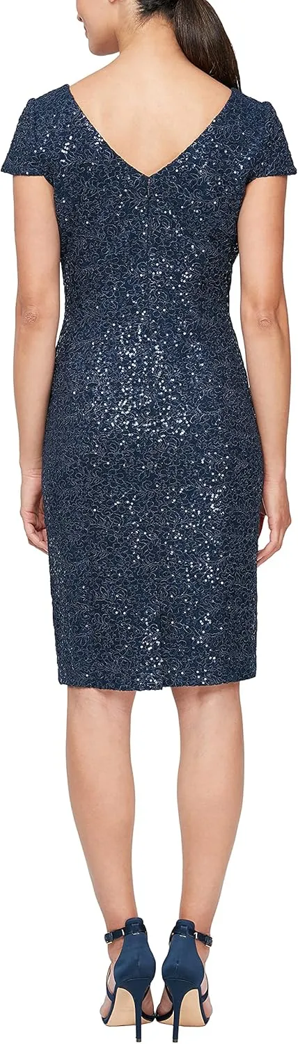 Alex Evenings Women's Knee Length V Neck Cocktail, Mother of The Bride Dress (Petite & Regular Sizes)