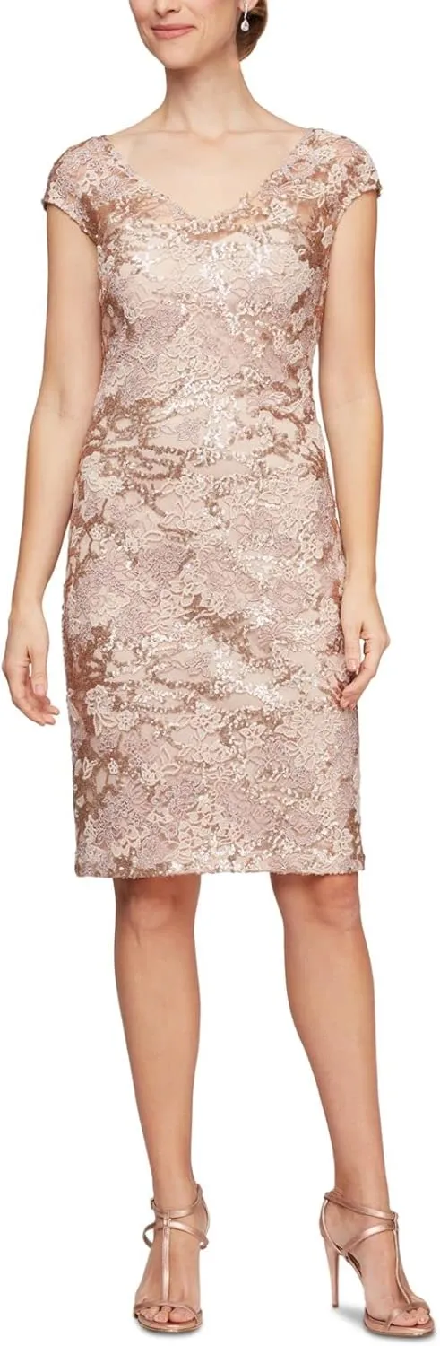 Alex Evenings Women's Knee Length V Neck Cocktail, Mother of The Bride Dress (Petite & Regular Sizes)