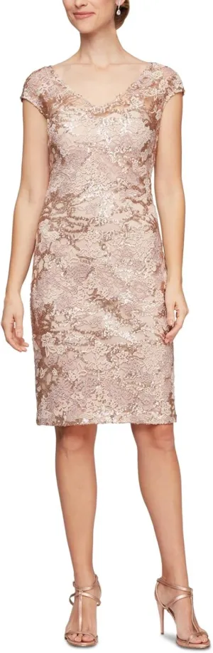 Alex Evenings Women's Knee Length V Neck Cocktail, Mother of The Bride Dress (Petite & Regular Sizes)