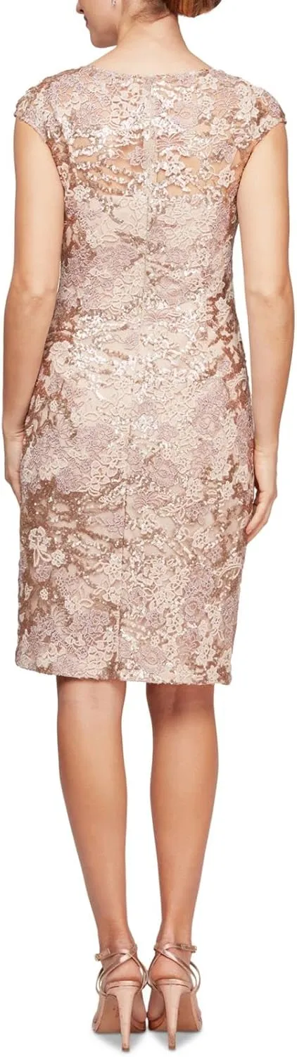 Alex Evenings Women's Knee Length V Neck Cocktail, Mother of The Bride Dress (Petite & Regular Sizes)