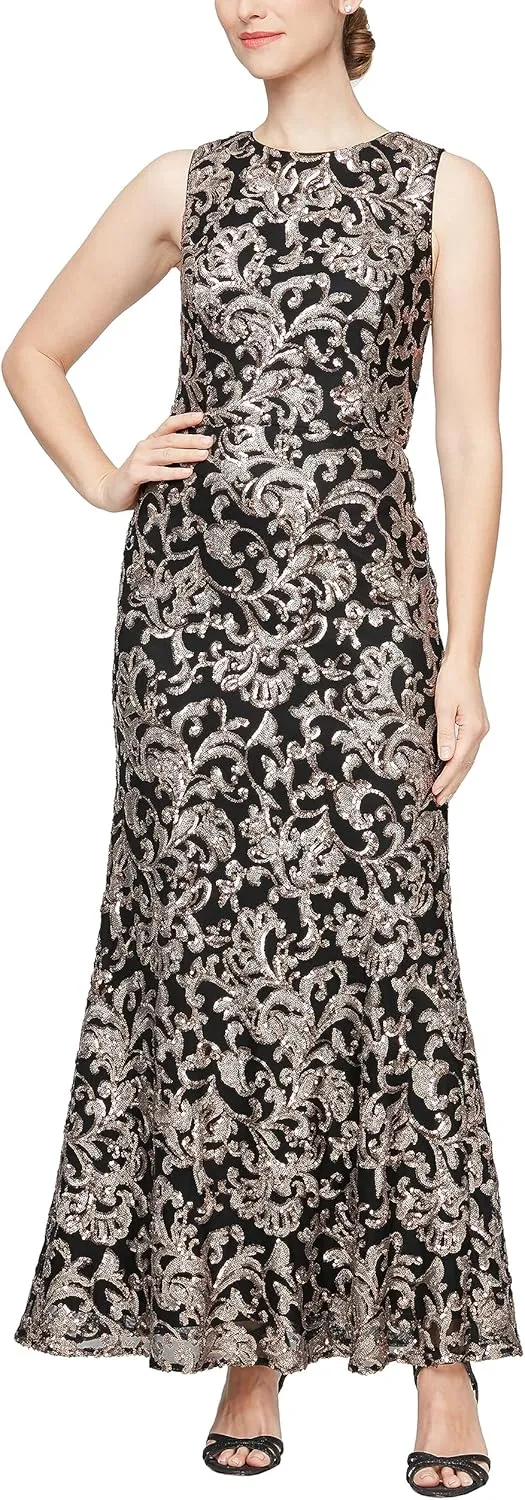 Alex Evenings Women's Long Sleeveless Mother of The Bride Dress with Shawl (Petite and Regular Sizes)