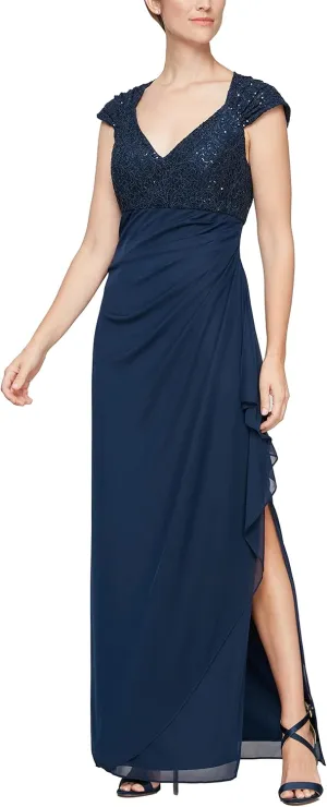 Alex Evenings Women's Long Stretch Sequin Bodice Mother of The Bride Dress with Empire Waist (Petite and Regular Sizes)