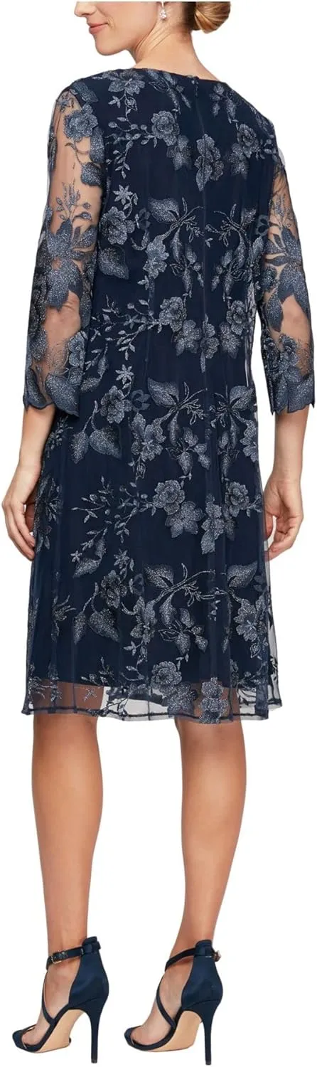 Alex Evenings Women's Midi Scoop Neck Shift Dress with Jacket (Petite and Regular)