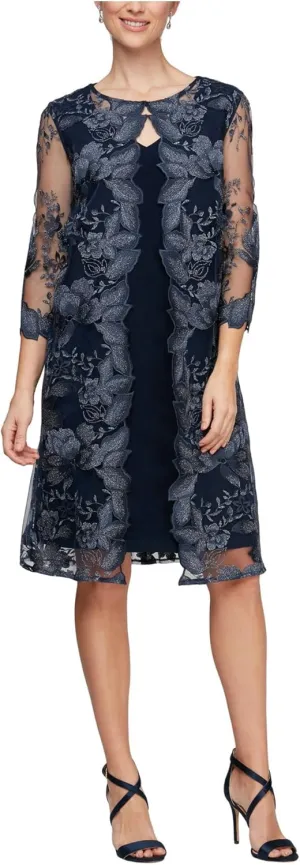Alex Evenings Women's Midi Scoop Neck Shift Dress with Jacket (Petite and Regular)