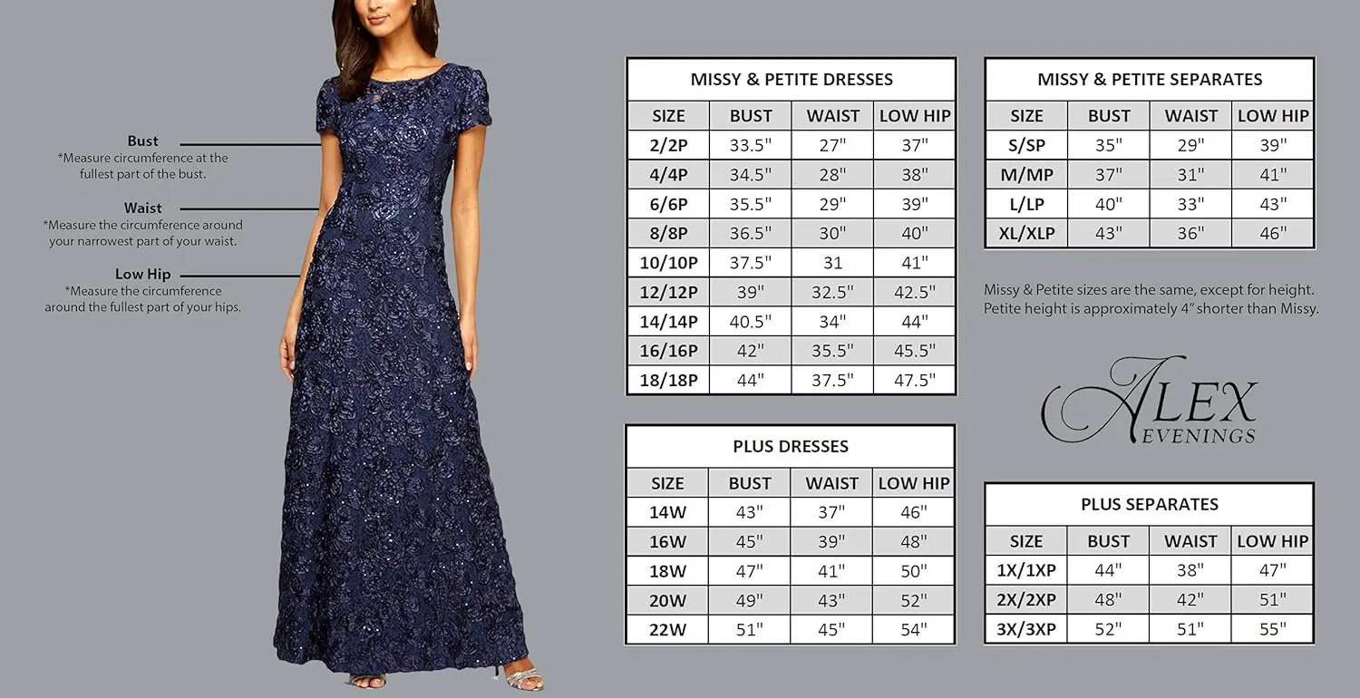 Alex Evenings Women's Tea Length Mother of The Bride Dress with Rosette Lace Detail (Petite and Regular Sizes)