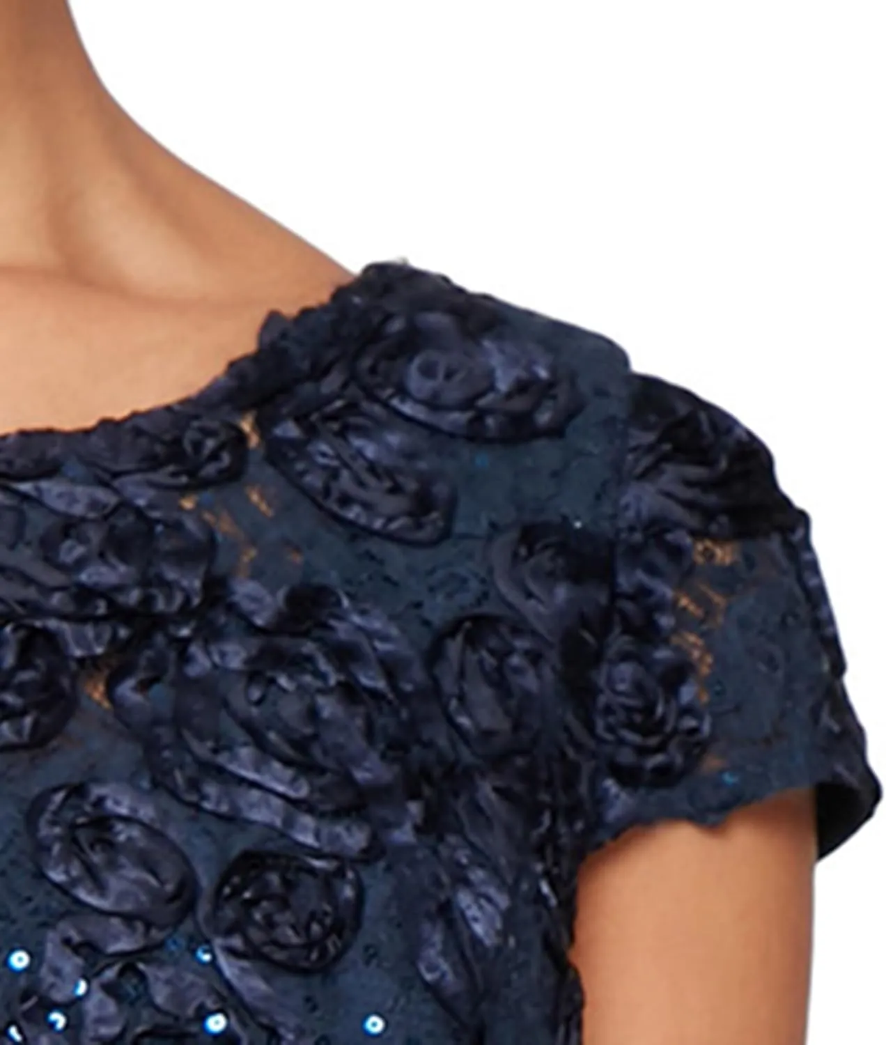 Alex Evenings Women's Tea Length Mother of The Bride Dress with Rosette Lace Detail (Petite and Regular Sizes)