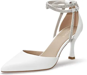 ALICEPUB Women's Closed Pointed Toe Heels Pumps Rhinestone Wedding Bridal Shoes for Bride 3Inch Stiletto Heels Dress Shoes for Women Party