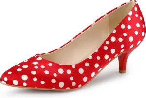 Allegra K Women's Pointed Toe Polka Dots Kitten Heels Pumps