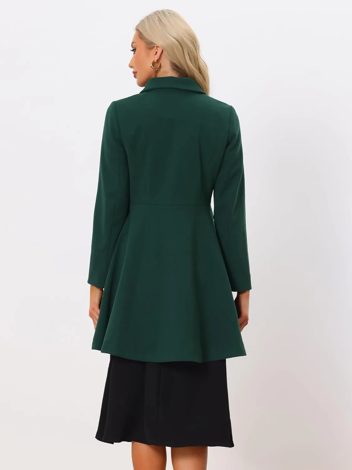 Allegra K Women's Turn Down Collar Double Breasted Trendy Outwear Swing Winter Pea Coat