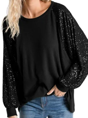 ALLTB Women's Sequin Tops Sparkle Long Sleeve Blouses Shimmer Glitter Sweatshirt Party Crewneck Loose Fit Shirts