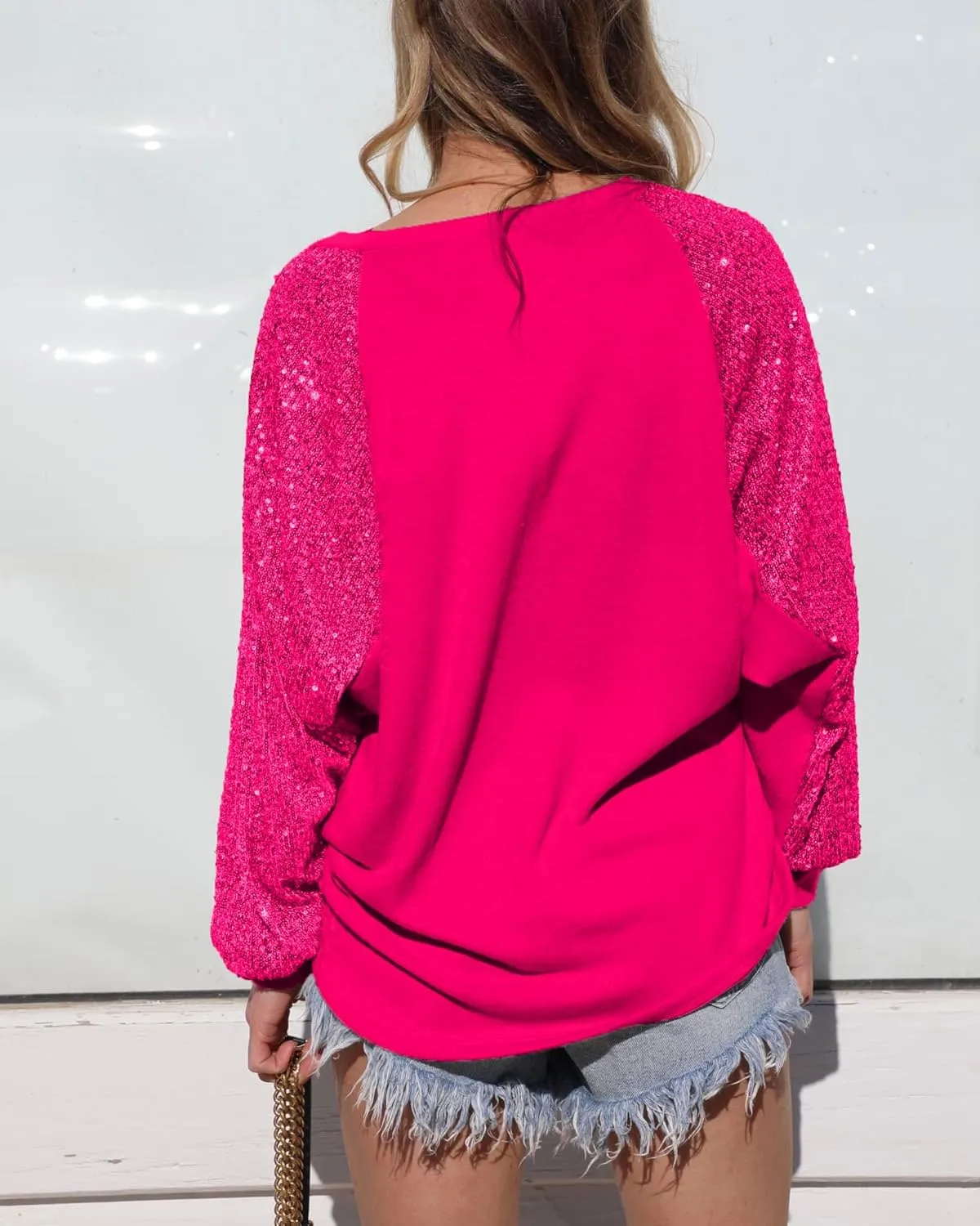 ALLTB Women's Sequin Tops Sparkle Long Sleeve Blouses Shimmer Glitter Sweatshirt Party Crewneck Loose Fit Shirts