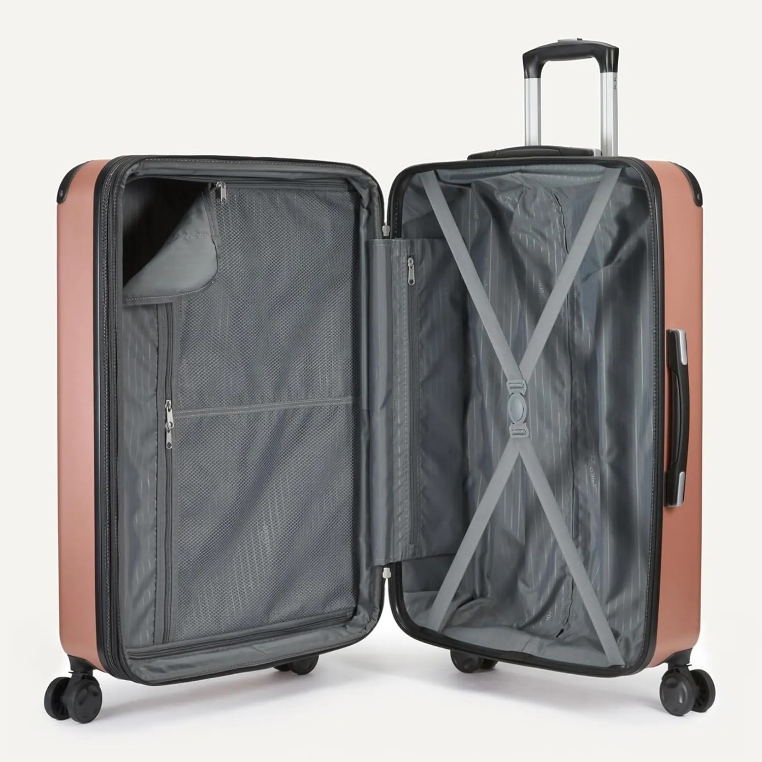 Amazon Basics 3-Piece Luggage Set, Including Carry-On Luggage (22" Expandable Hardside Suitcase With 8 Spinner Wheels), 15" Tote Bag, and 10" Compact Travel Bag, Rose Gold