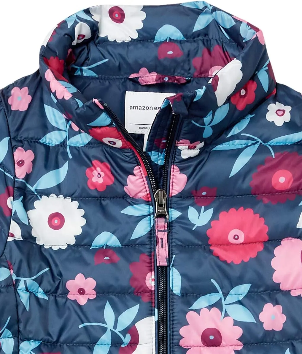 Amazon Essentials Girls and Toddlers' Lightweight Water-Resistant Packable Mock Puffer Jacket