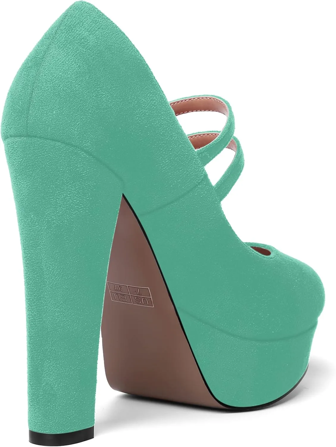 AMBELIGHT Womens Round Toe Mary Janes Evening Ankle Strap Suede Dress Buckle Platform Block High Heel Pumps Shoes 5 Inch