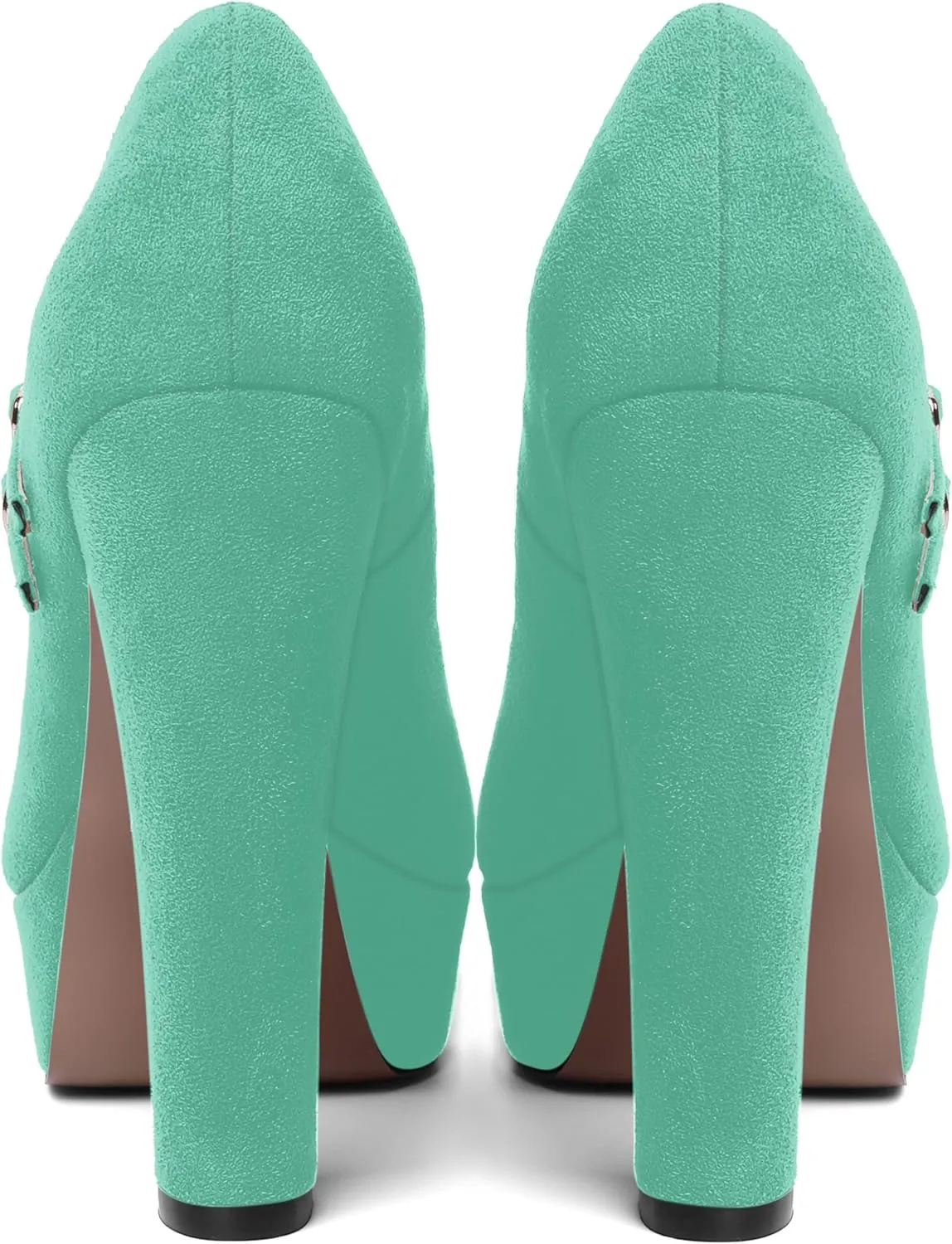 AMBELIGHT Womens Round Toe Mary Janes Evening Ankle Strap Suede Dress Buckle Platform Block High Heel Pumps Shoes 5 Inch