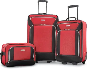 American Tourister Fieldbrook XLT Softside Upright Luggage, Red/Black, 3-Piece Set (BB/21/25)