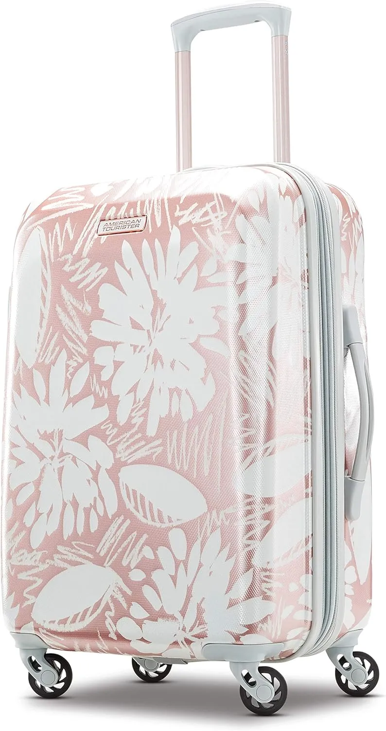 American Tourister Moonlight Hardside Expandable Luggage with Spinner Wheels, Ascending Gardens Rose Gold, Carry-On 21-Inch