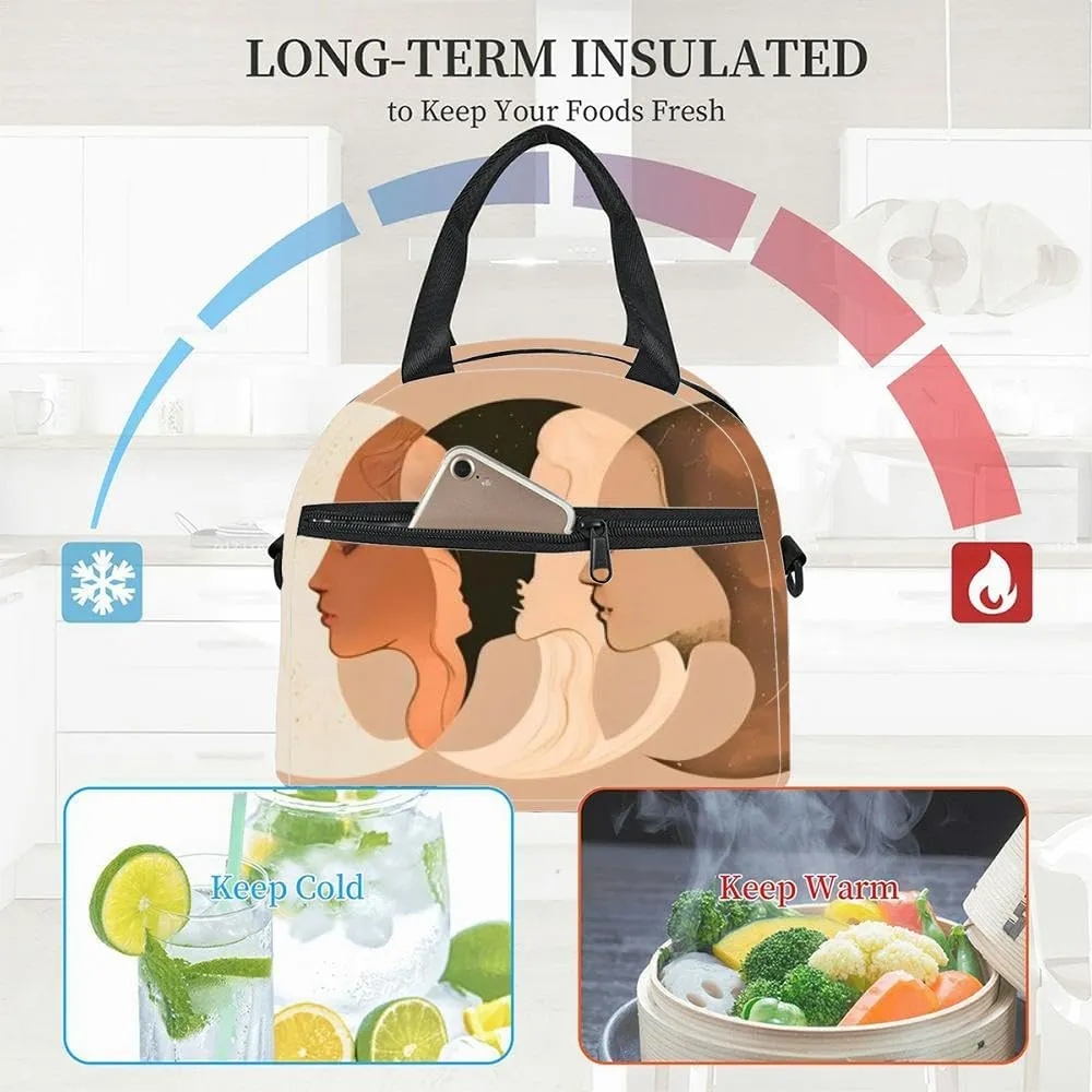 an three phases the moon the Maiden the Mother and Insulated Adult Lunch Bag with Shoulder Strap for Women Lightweight Reusable Portable Freezable Lunch Tote Bag for Work Picnic