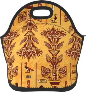 ancient Egyptian hieroglyphs Egypt colorful Insulated Lunch box Food Bag Neoprene Handbag lunchbox Cooler warm Pouch Tote bag
