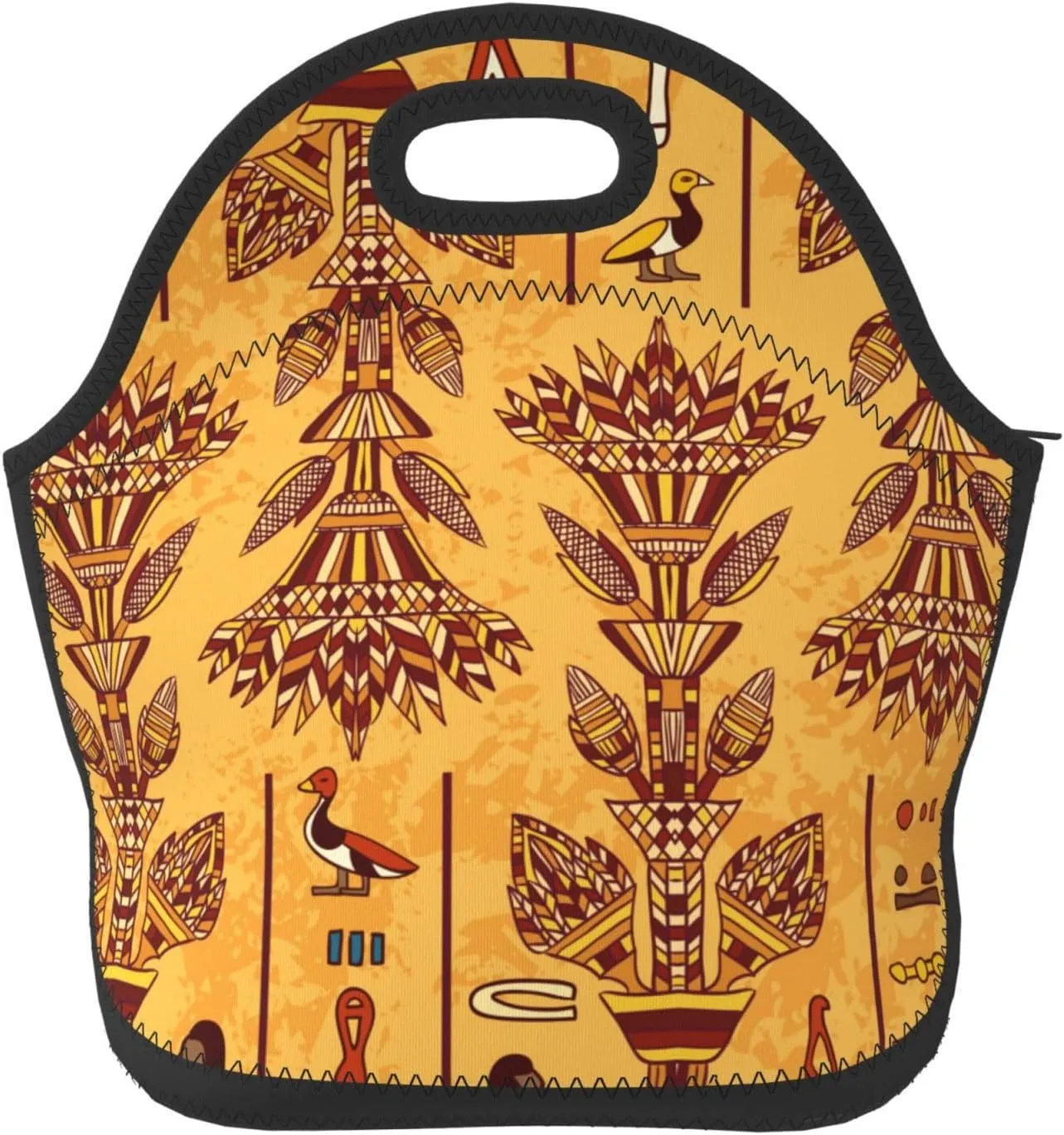 ancient Egyptian hieroglyphs Egypt colorful Insulated Lunch box Food Bag Neoprene Handbag lunchbox Cooler warm Pouch Tote bag