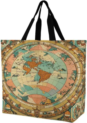 Ancient Map World Globe Tote Bag Reusable Grocery Bags for Women Travel Shoulder Bag Large Shopping Bag Handbag