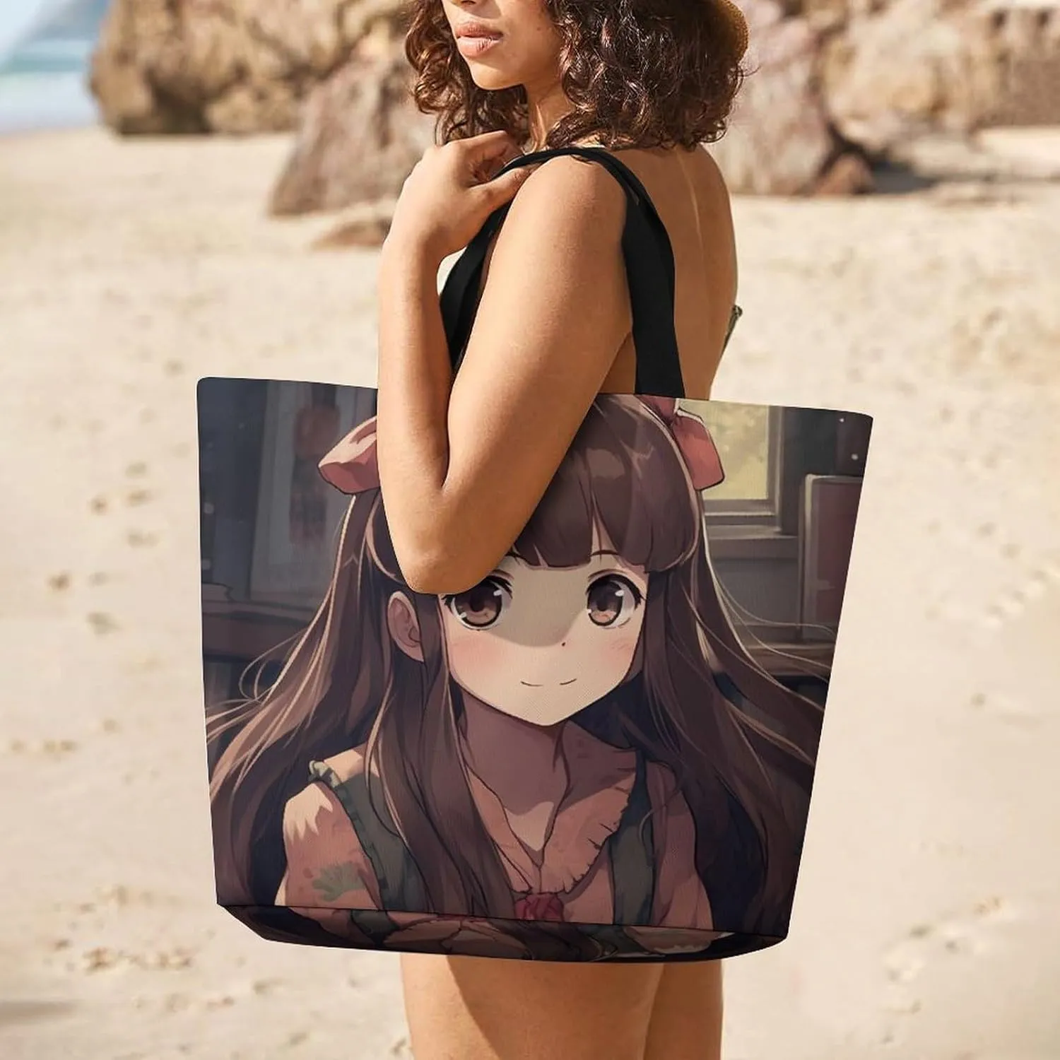 Angel Portrait Style Tote Bags, Reusable Grocery Bags, Large Shopping Bag, Shoulder Bag for Women