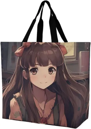 Angel Portrait Style Tote Bags, Reusable Grocery Bags, Large Shopping Bag, Shoulder Bag for Women