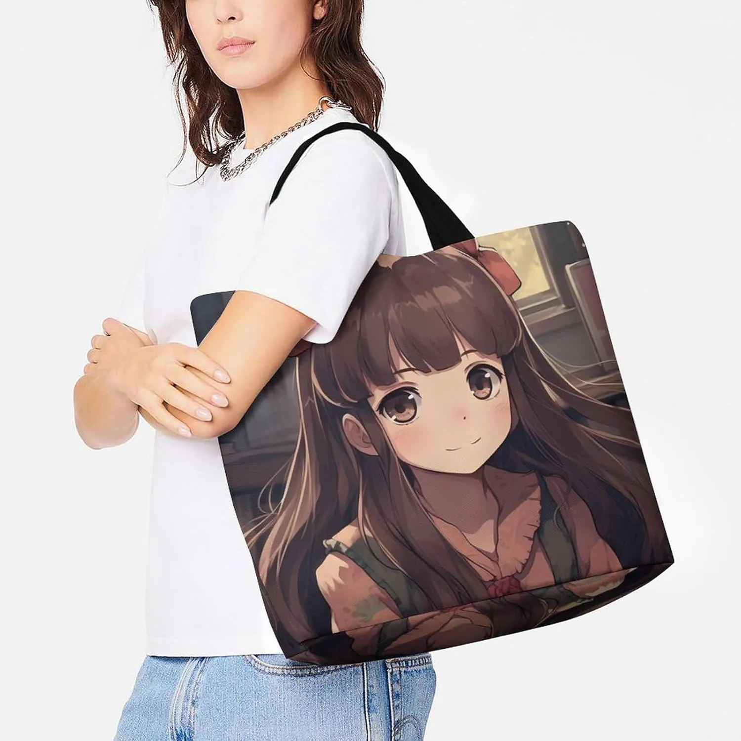 Angel Portrait Style Tote Bags, Reusable Grocery Bags, Large Shopping Bag, Shoulder Bag for Women