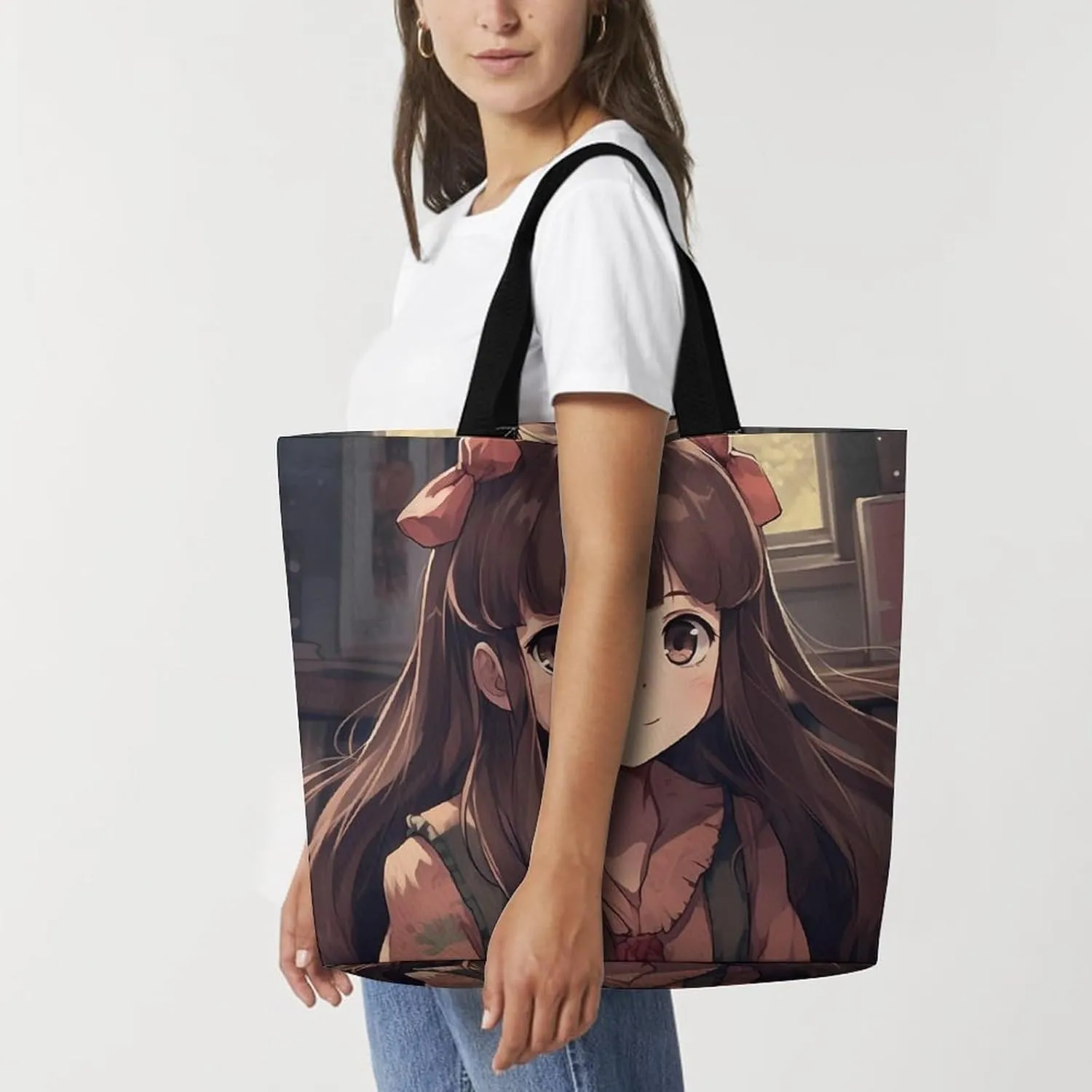 Angel Portrait Style Tote Bags, Reusable Grocery Bags, Large Shopping Bag, Shoulder Bag for Women
