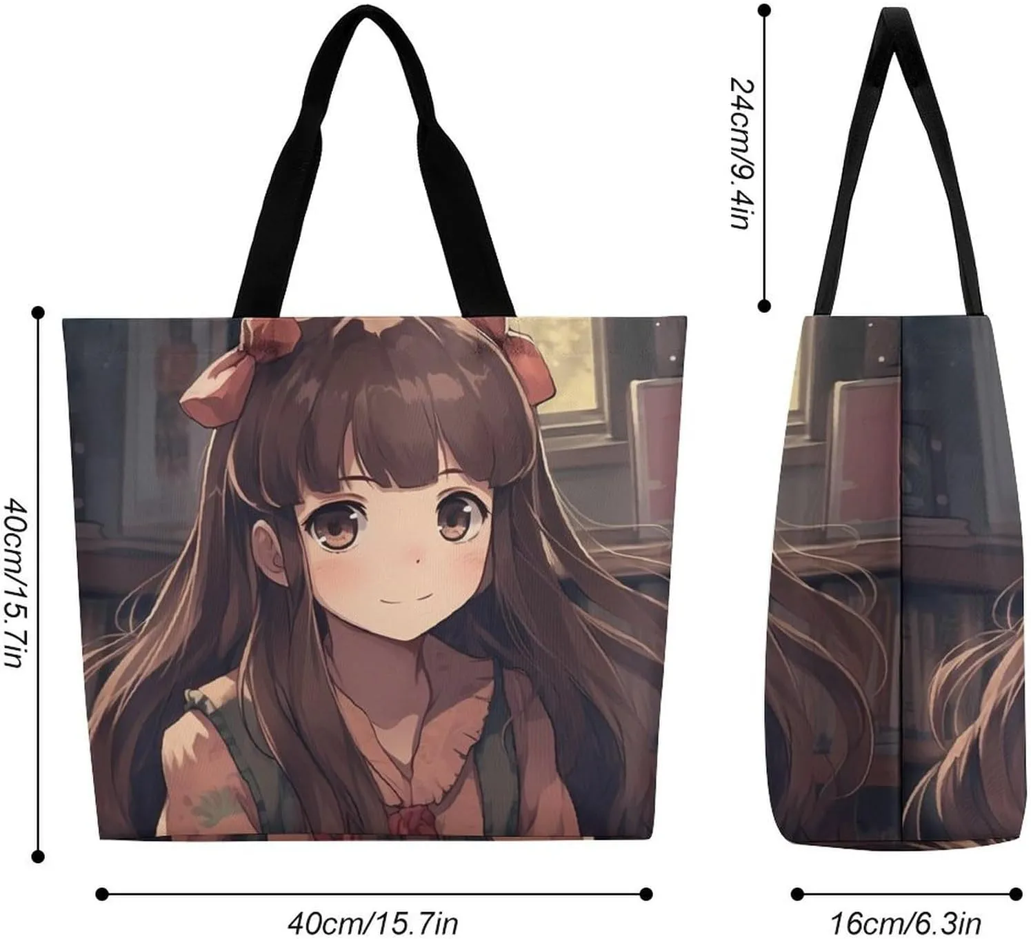 Angel Portrait Style Tote Bags, Reusable Grocery Bags, Large Shopping Bag, Shoulder Bag for Women