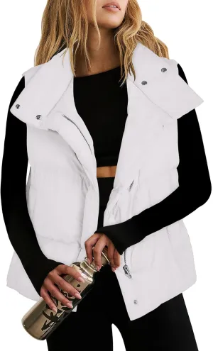 ANRABESS Women Puffer Vest Sleeveless Zip Up Stand Collar Quilted Lightweight Jacket Winter Warm Puffer Padded Down Outerwear