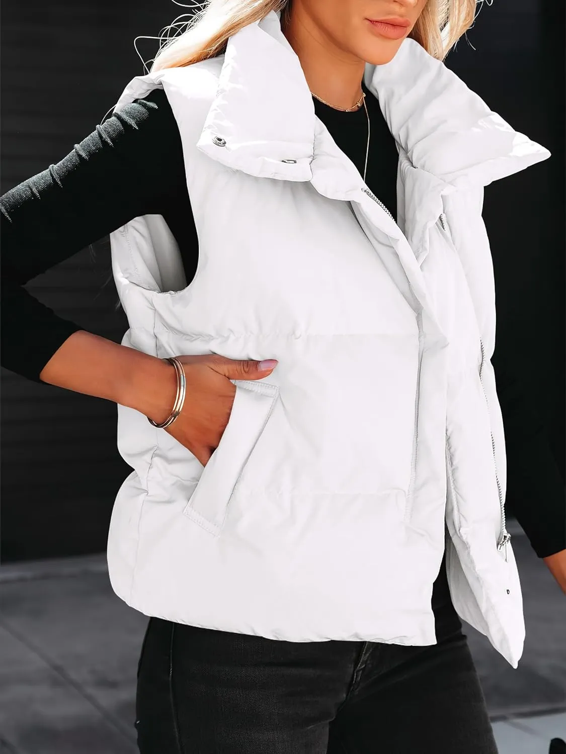 ANRABESS Women Puffer Vest Sleeveless Zip Up Stand Collar Quilted Lightweight Jacket Winter Warm Puffer Padded Down Outerwear