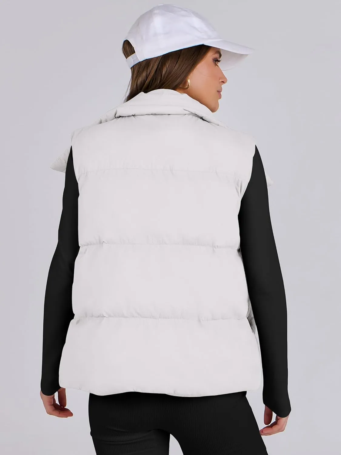 ANRABESS Women Puffer Vest Sleeveless Zip Up Stand Collar Quilted Lightweight Jacket Winter Warm Puffer Padded Down Outerwear
