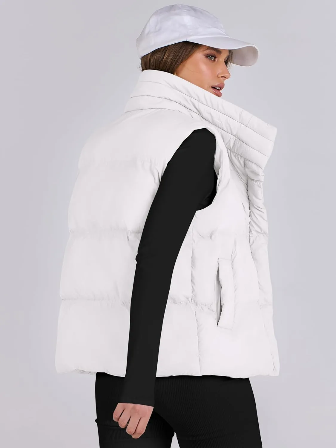 ANRABESS Women Puffer Vest Sleeveless Zip Up Stand Collar Quilted Lightweight Jacket Winter Warm Puffer Padded Down Outerwear