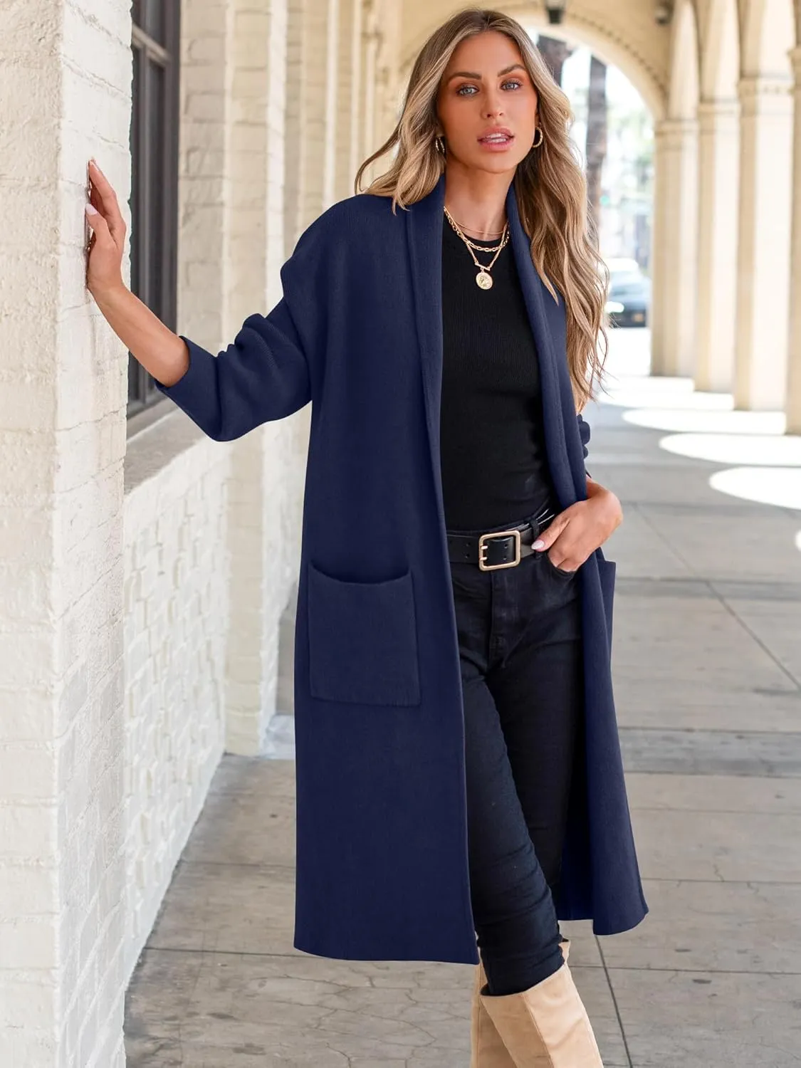ANRABESS Women's Cardigan Long Sweater Oversized Open Front Knit Duster Coat 2024 Trendy Lady Fall Coatigan Outerwear