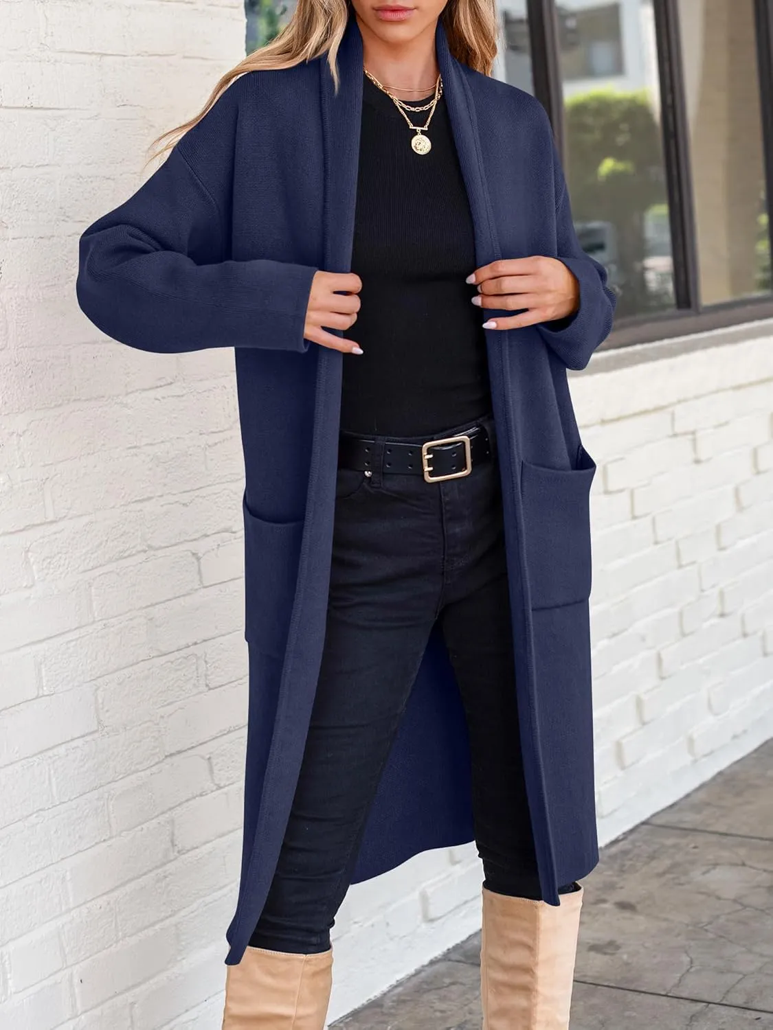 ANRABESS Women's Cardigan Long Sweater Oversized Open Front Knit Duster Coat 2024 Trendy Lady Fall Coatigan Outerwear