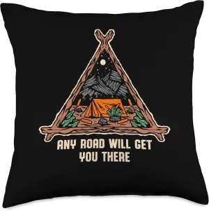 Any Road Will Get You There Hiking Mountain Hiker Summit Throw Pillow