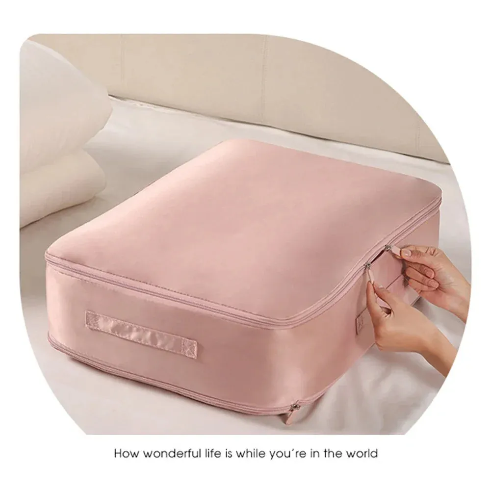 ANYHOUZ Storage Bag 1PC Pink Multifunctional Self Compression and Ultra Space Saving Organizer For Quilts And Clothes