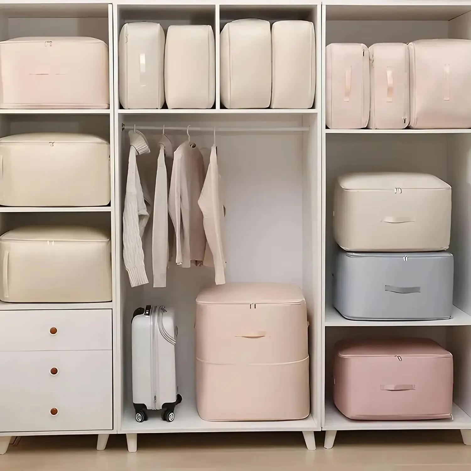 ANYHOUZ Storage Bag Beige Durable Heavy Duty Packing Cubes For Beddings And Blankets