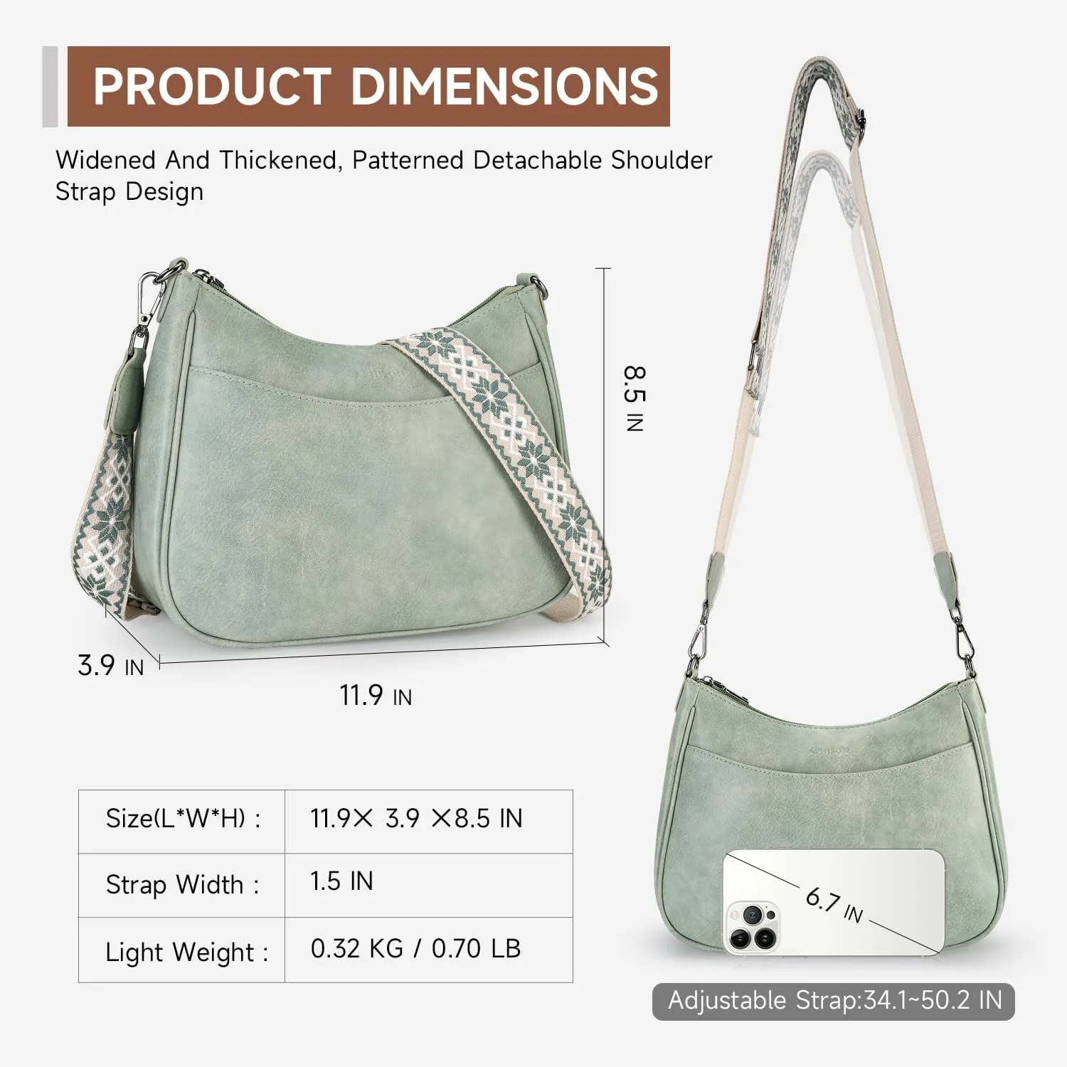 APHISON Trendy Leather Crossbody Purse with Adjustable Strap, Women's Shoulder Handbag