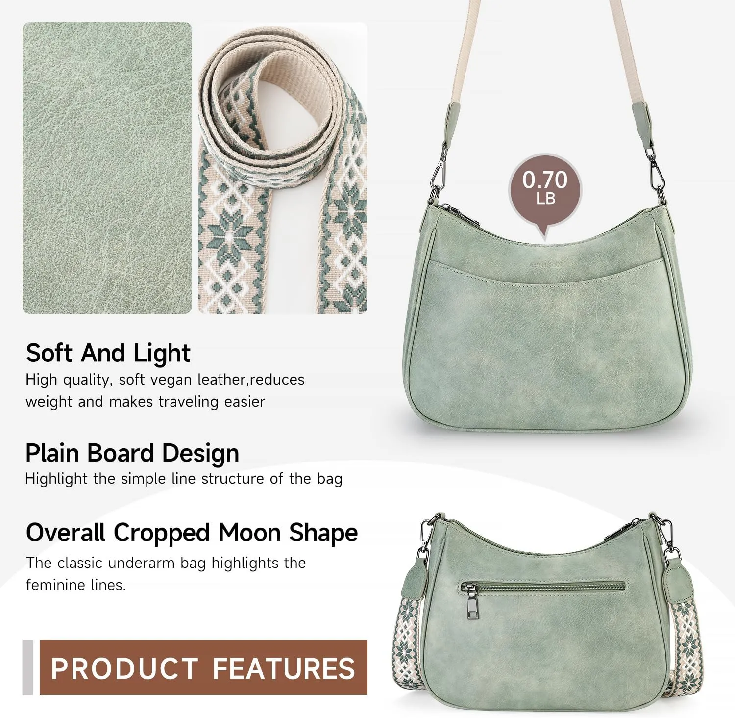 APHISON Trendy Leather Crossbody Purse with Adjustable Strap, Women's Shoulder Handbag