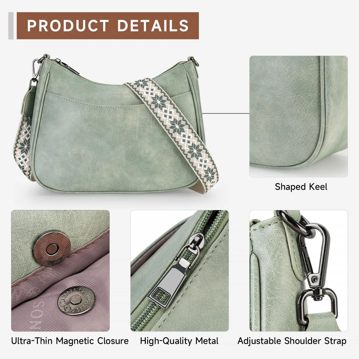 APHISON Trendy Leather Crossbody Purse with Adjustable Strap, Women's Shoulder Handbag