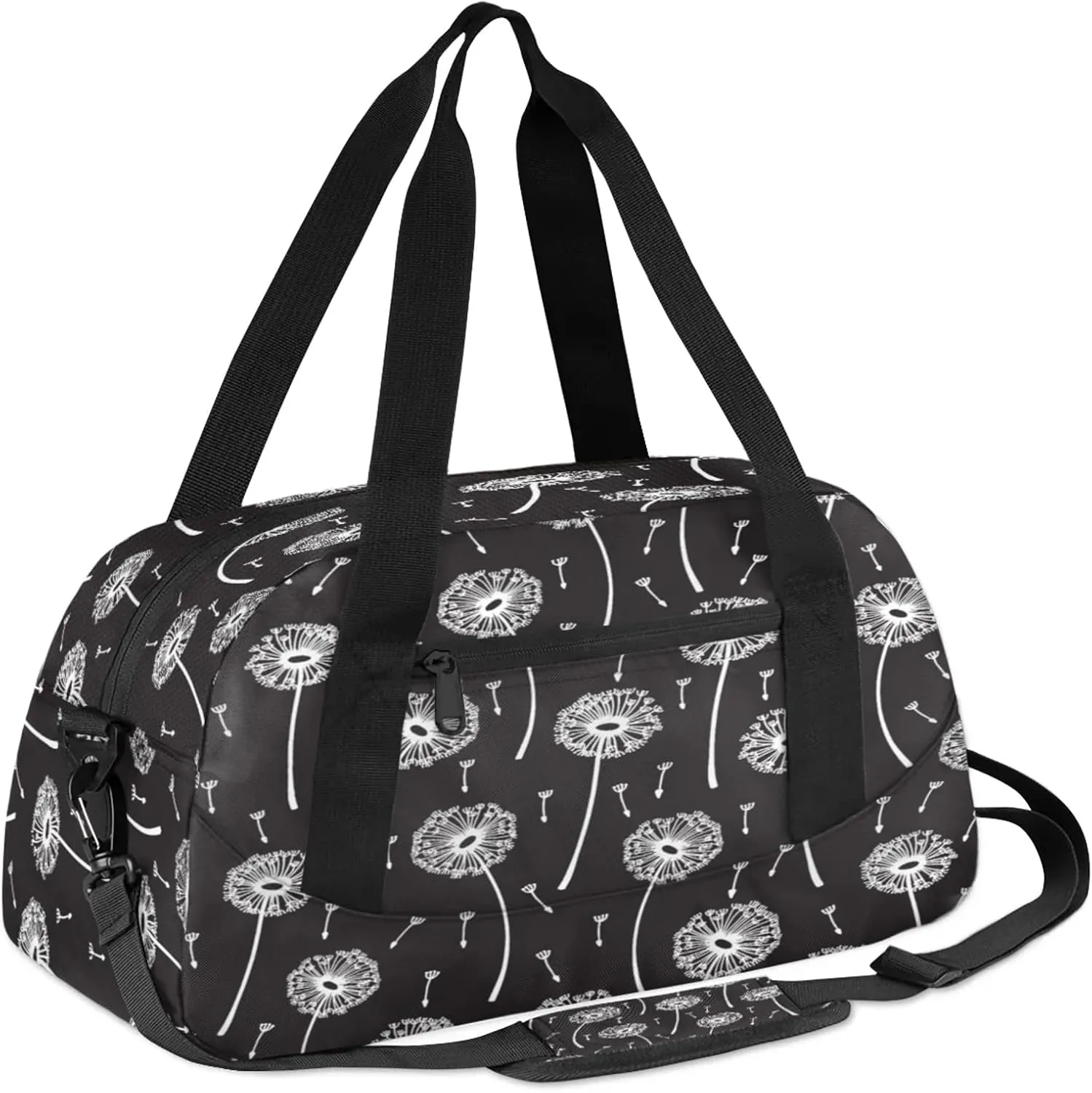 Art Dandelion Pattern Kids Duffel Bag Lightweight Waterproof Sports Gym Bag with Front Zipper Pocket Foldable Weekender Overnight Bag for School Practice Gymnastic Ballet