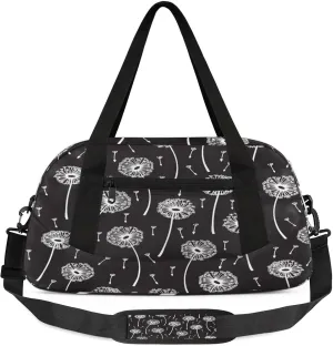 Art Dandelion Pattern Kids Duffel Bag Lightweight Waterproof Sports Gym Bag with Front Zipper Pocket Foldable Weekender Overnight Bag for School Practice Gymnastic Ballet