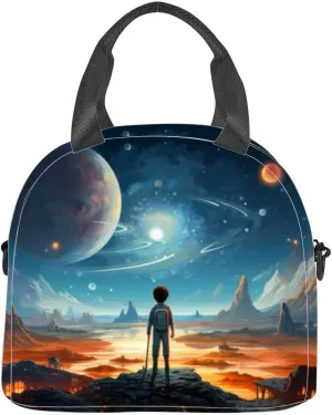 art 's space space landscape wide angle lens realistic Insulated Adult Lunch Bag with Shoulder Strap for Women Lightweight Reusable Portable Freezable Lunch Tote Bag for Work Picnic