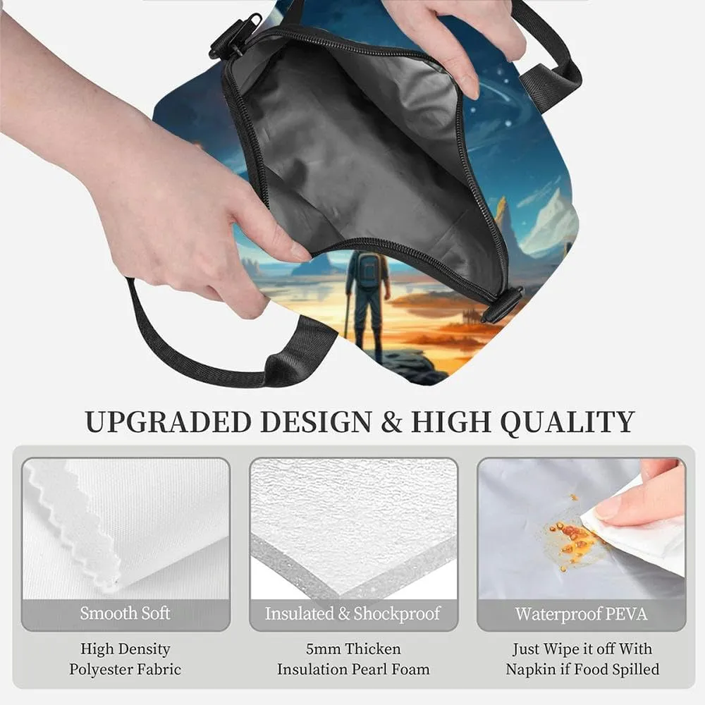art 's space space landscape wide angle lens realistic Insulated Adult Lunch Bag with Shoulder Strap for Women Lightweight Reusable Portable Freezable Lunch Tote Bag for Work Picnic