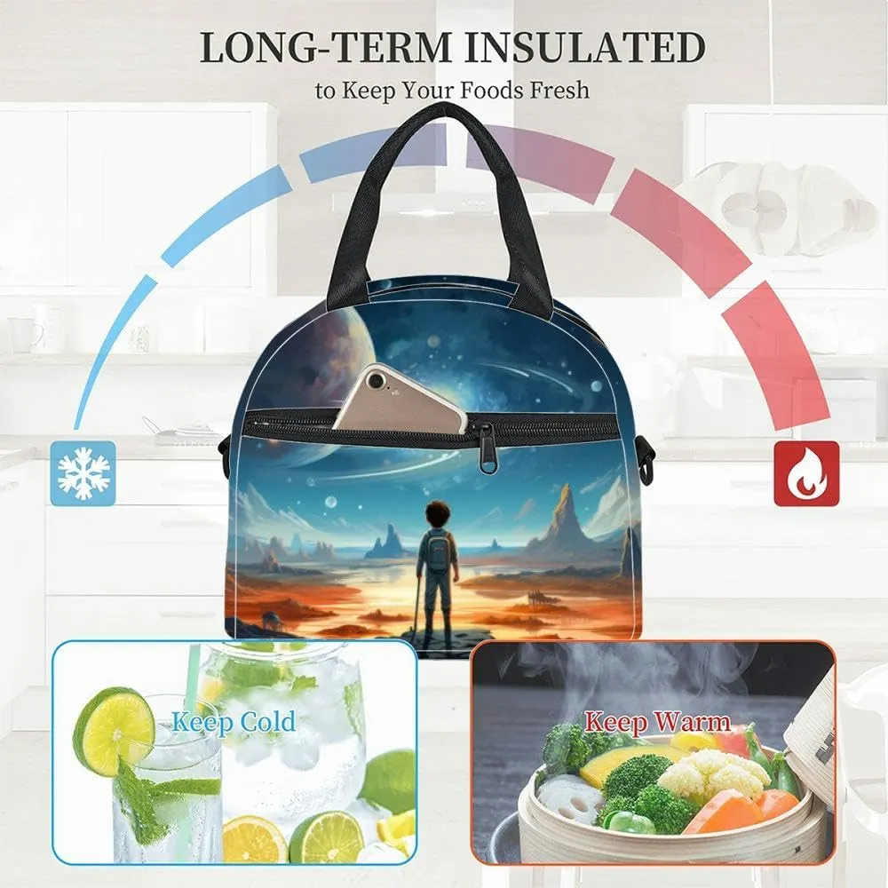 art 's space space landscape wide angle lens realistic Insulated Adult Lunch Bag with Shoulder Strap for Women Lightweight Reusable Portable Freezable Lunch Tote Bag for Work Picnic