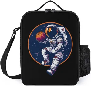Astronaut Slam Dunk Basketball Space Insulated Lunch Bag Portable Lunch Box Lunch Tote Bag with Shoulder Strap for Work Travel