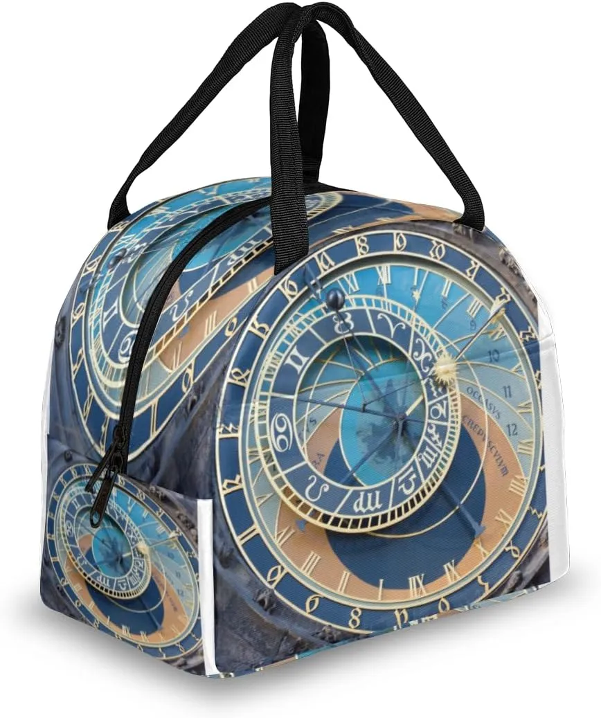 Astronomical Clock Pattern Lunch Tote Bag Reusable Insulated Lunch Box Waterproof Adult Portable Meal Cooler Bag for Women Men Picnic Office Camping Hiking Beach